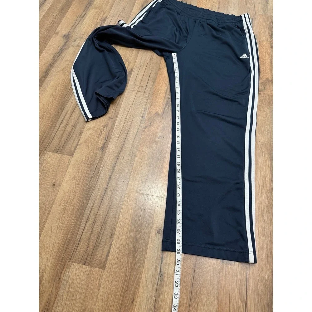 Adidas Men's M Navy Blue 3 Stripe Track Pants Wide Leg Athletic Y2K Style